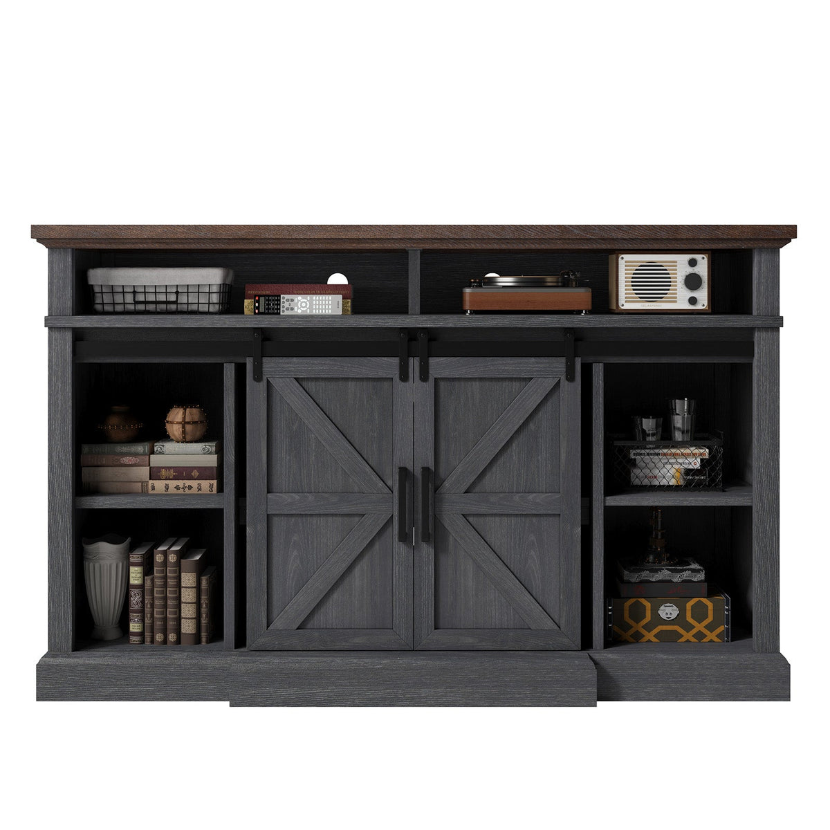 Buck 66" Farmhouse TV Stand - Dark Gray