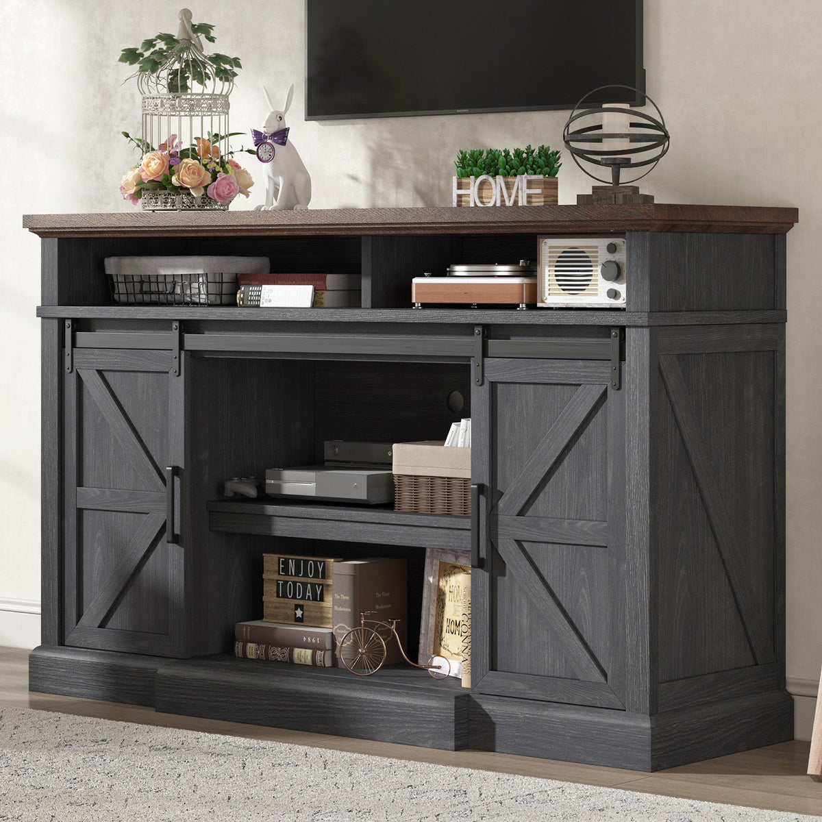 Buck 66" Farmhouse TV Stand - Dark Gray