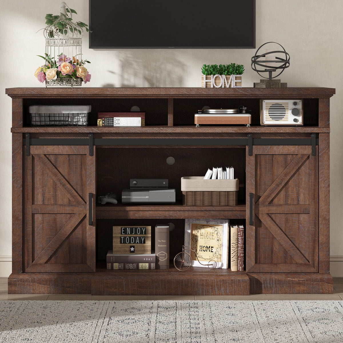 Buck 66" Farmhouse TV Stand - Sawdust Brown