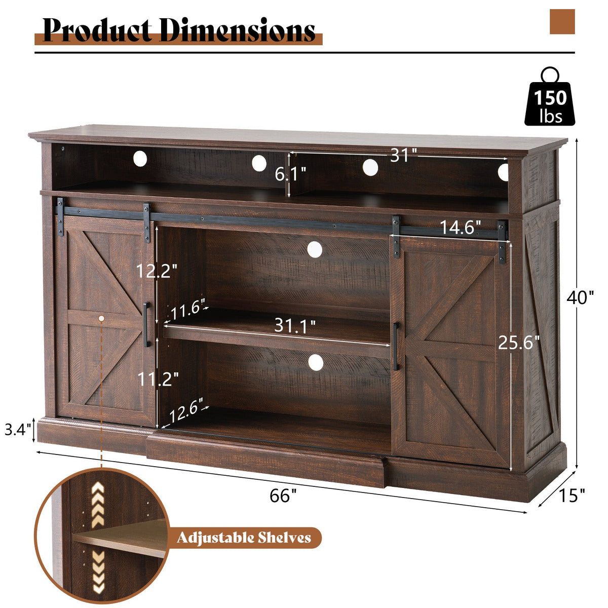 Buck 66" Farmhouse TV Stand - Sawdust Brown