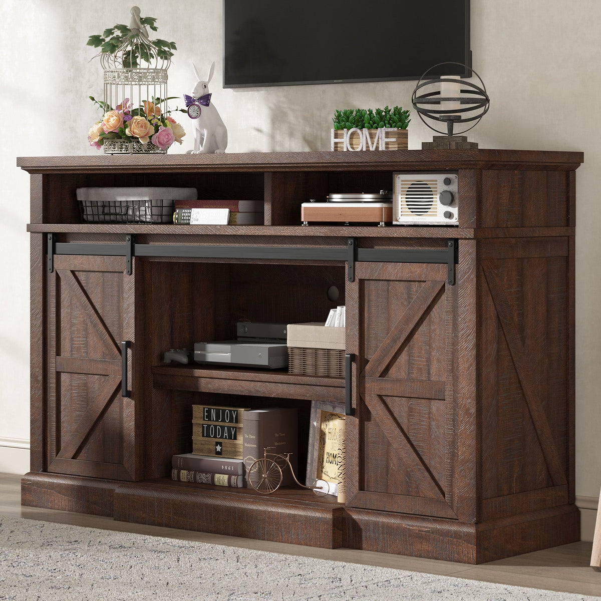 Buck 66" Farmhouse TV Stand - Sawdust Brown