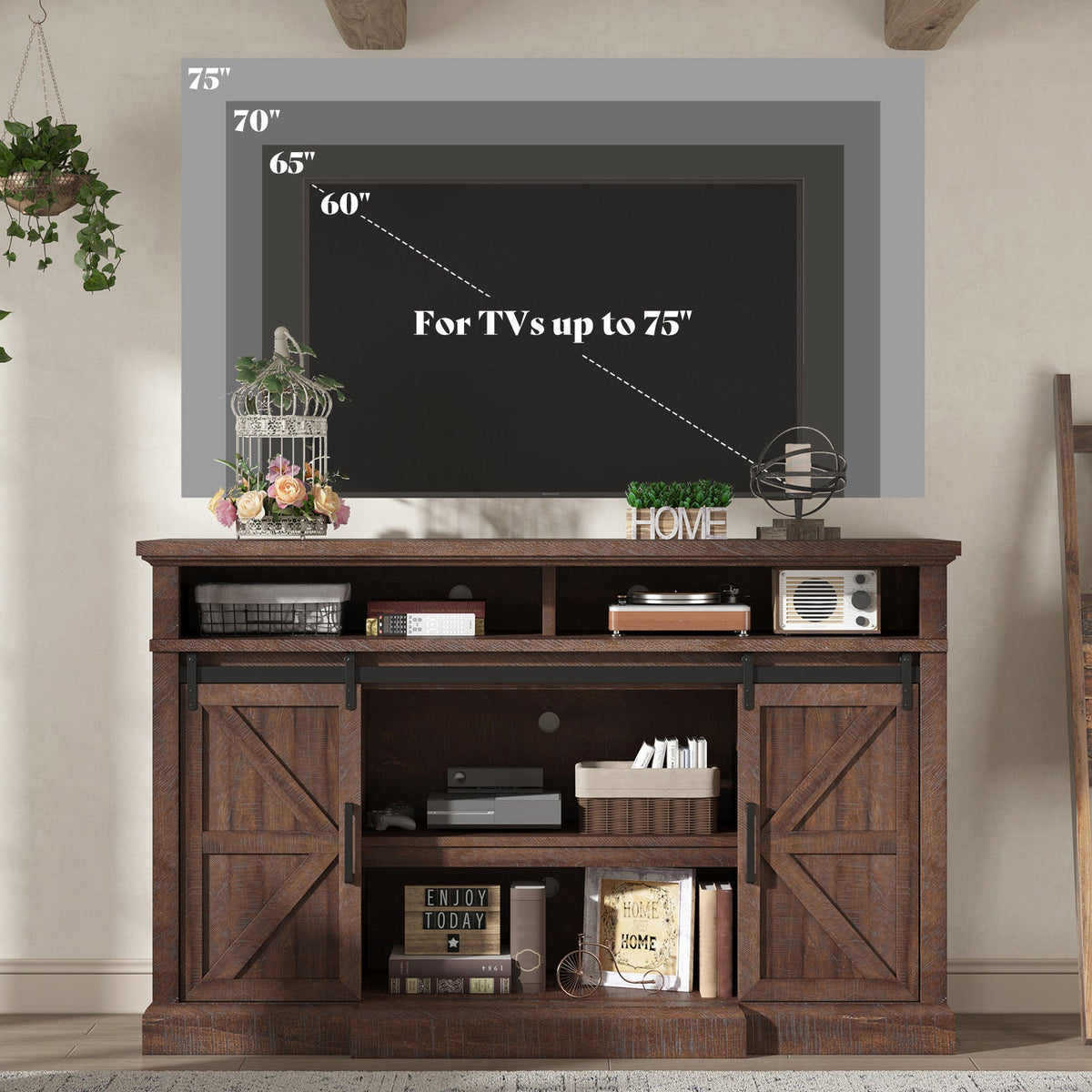 Buck 66" Farmhouse TV Stand - Sawdust Brown