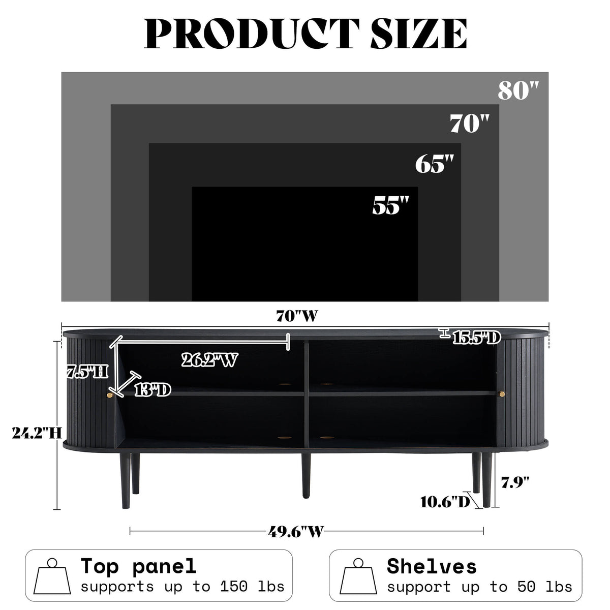 Briar 70" Mid Century TV Stand - Textured Black