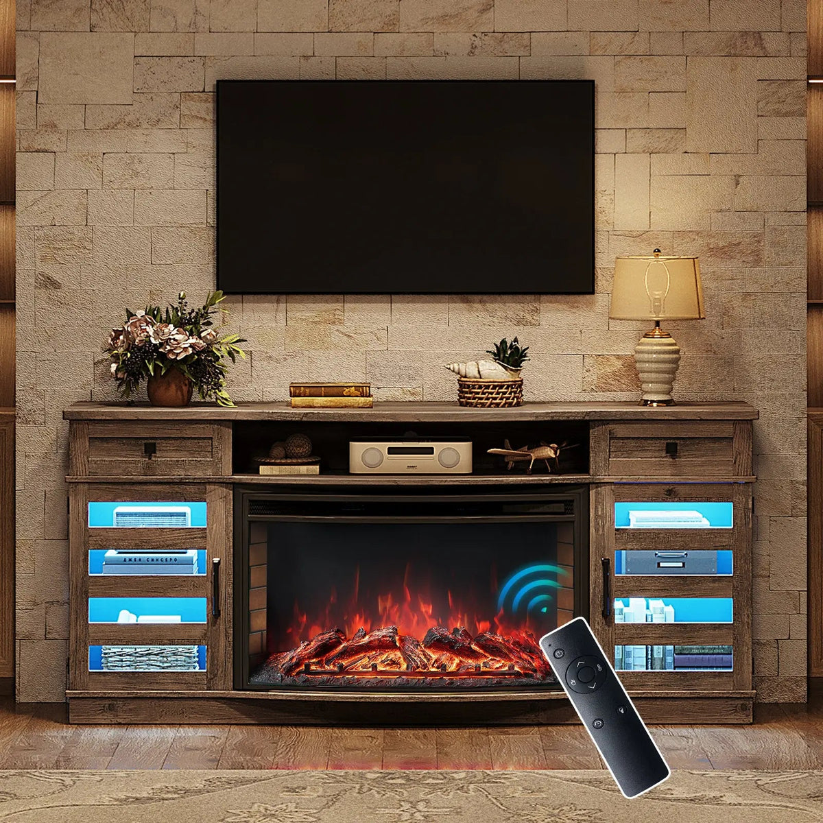 Travis 70" Fireplace TV Stand - Wash Gray