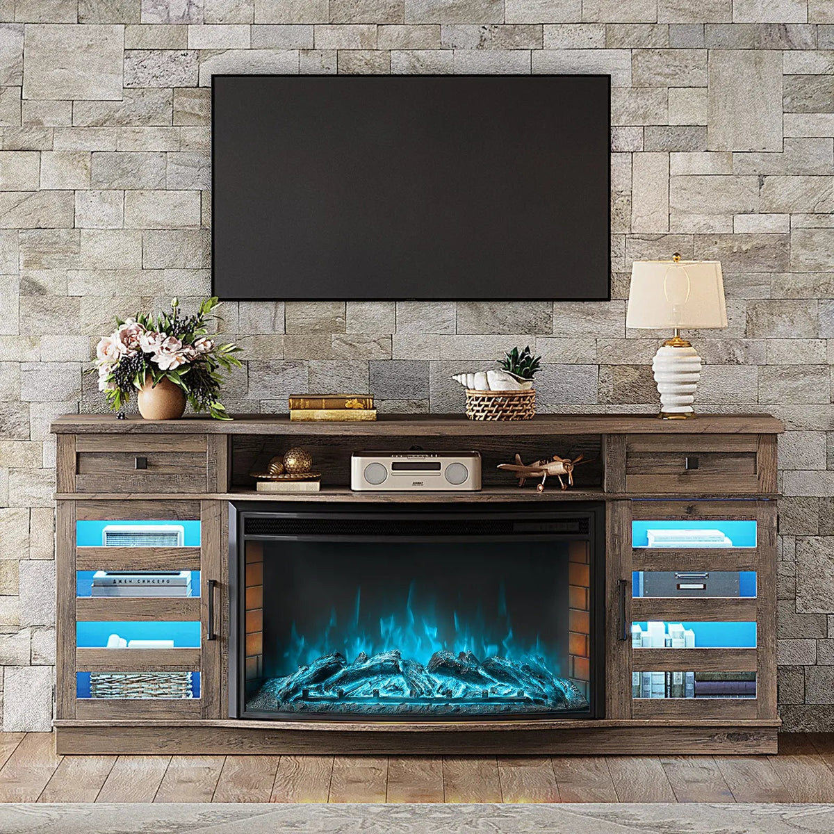 Travis 70" Fireplace TV Stand - Wash Gray