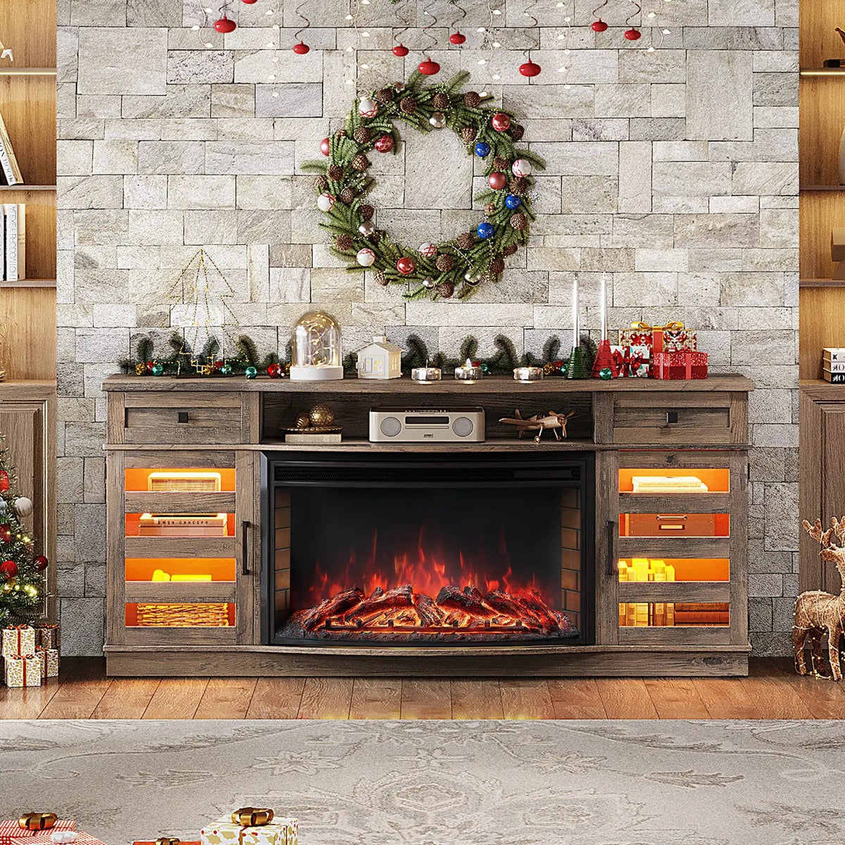 Travis 70" Fireplace TV Stand - Wash Gray