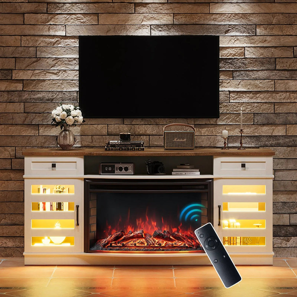 Travis 70" Fireplace TV Stand - Barnwood White