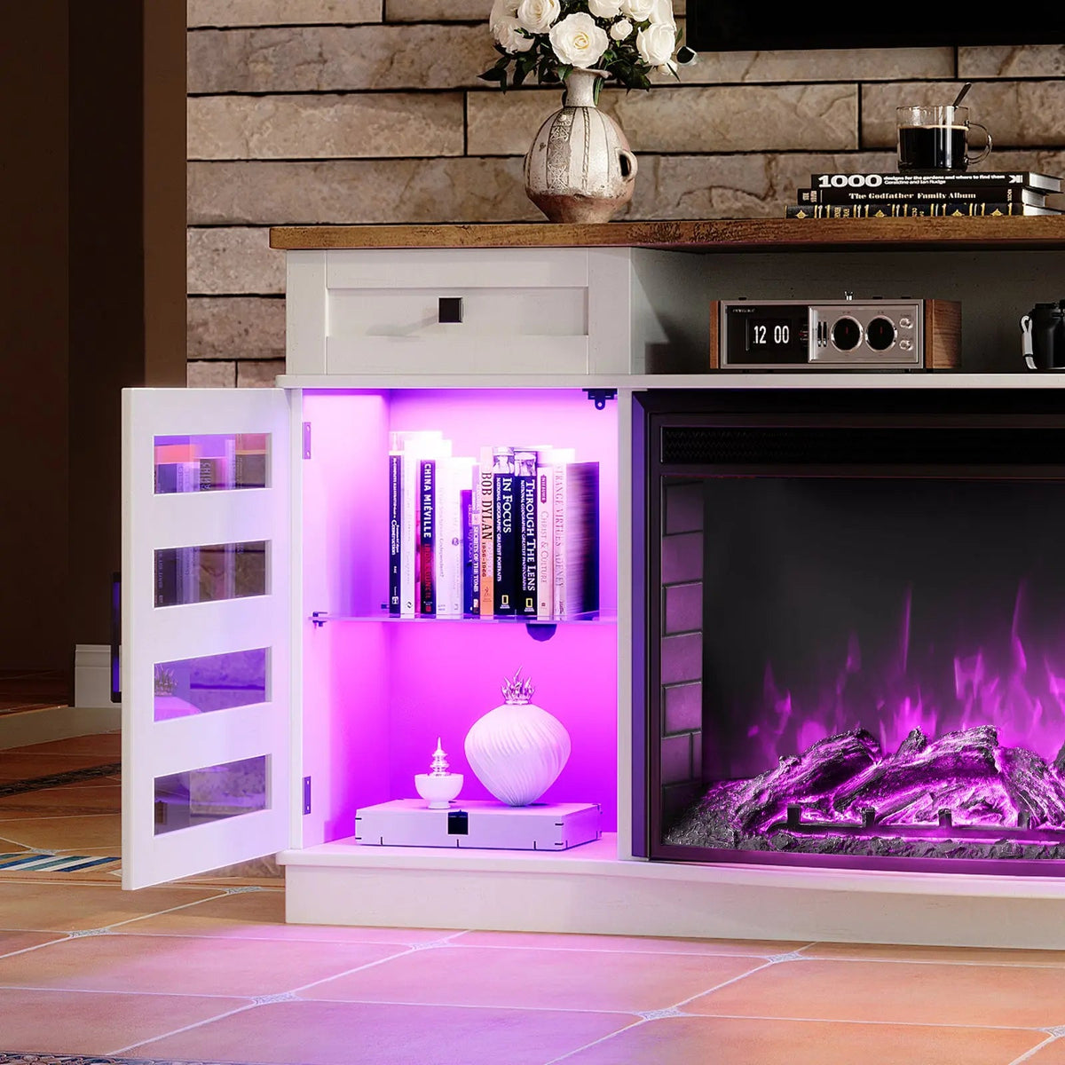 Travis 70" Fireplace TV Stand - Barnwood White