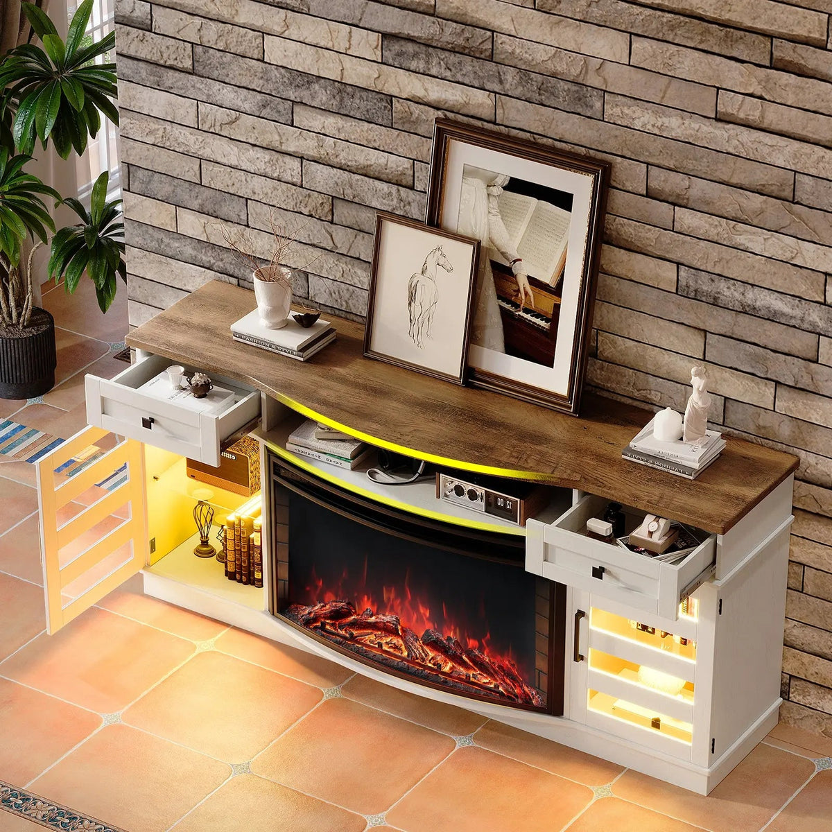 Travis 70" Fireplace TV Stand - Barnwood White