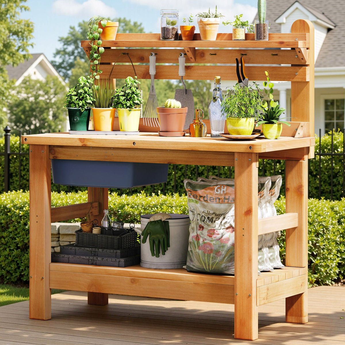 Coop Outdoor Potting Bench Amerlife - Natural Wood