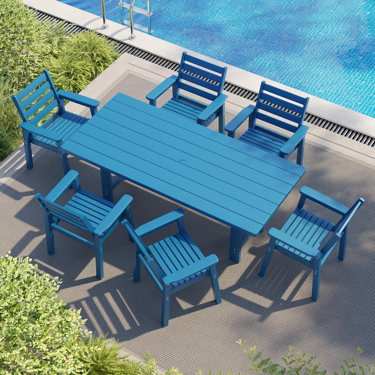 Beverly 7-Piece Outdoor Dining Table Set - Blue