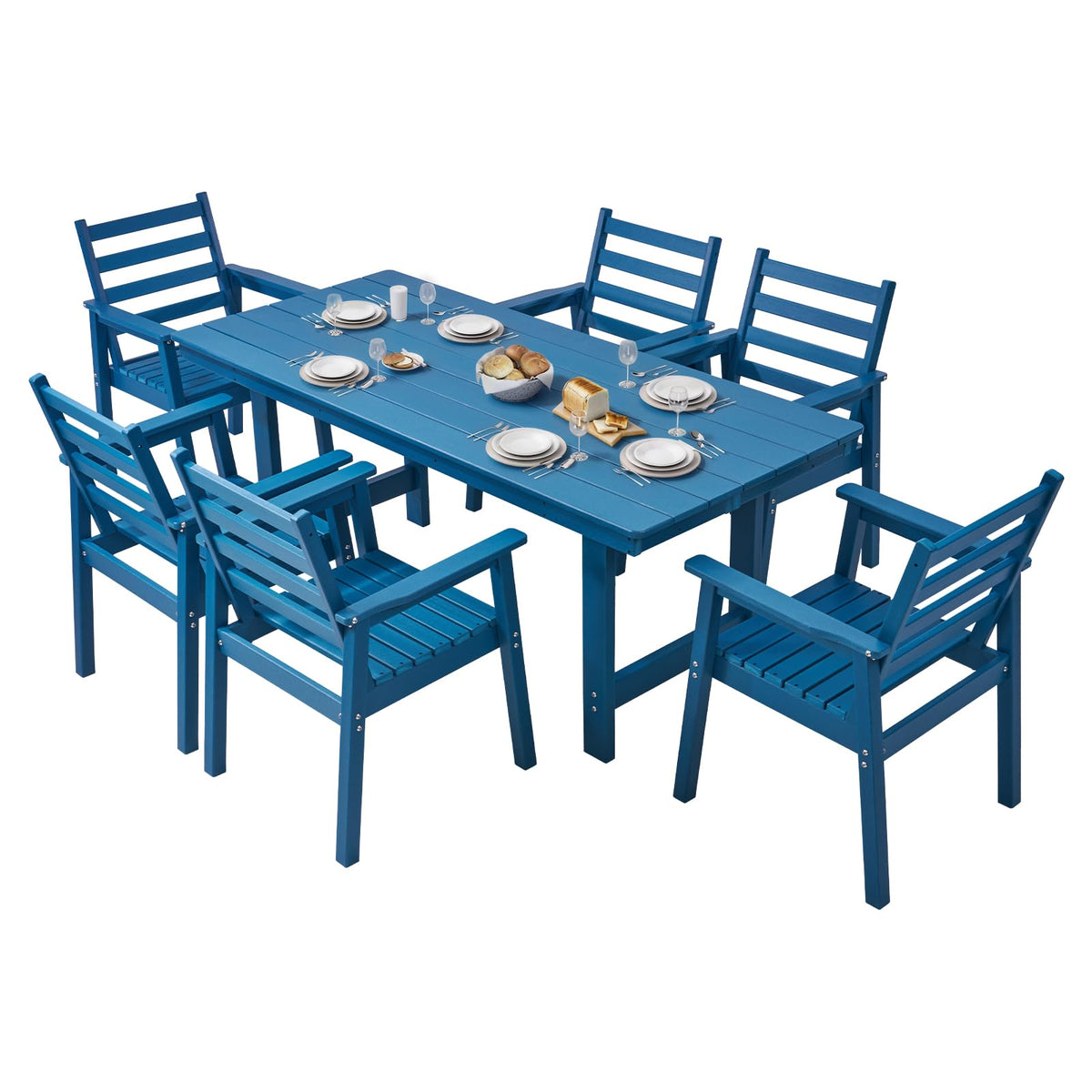 Beverly 7-Piece Outdoor Dining Table Set - Blue