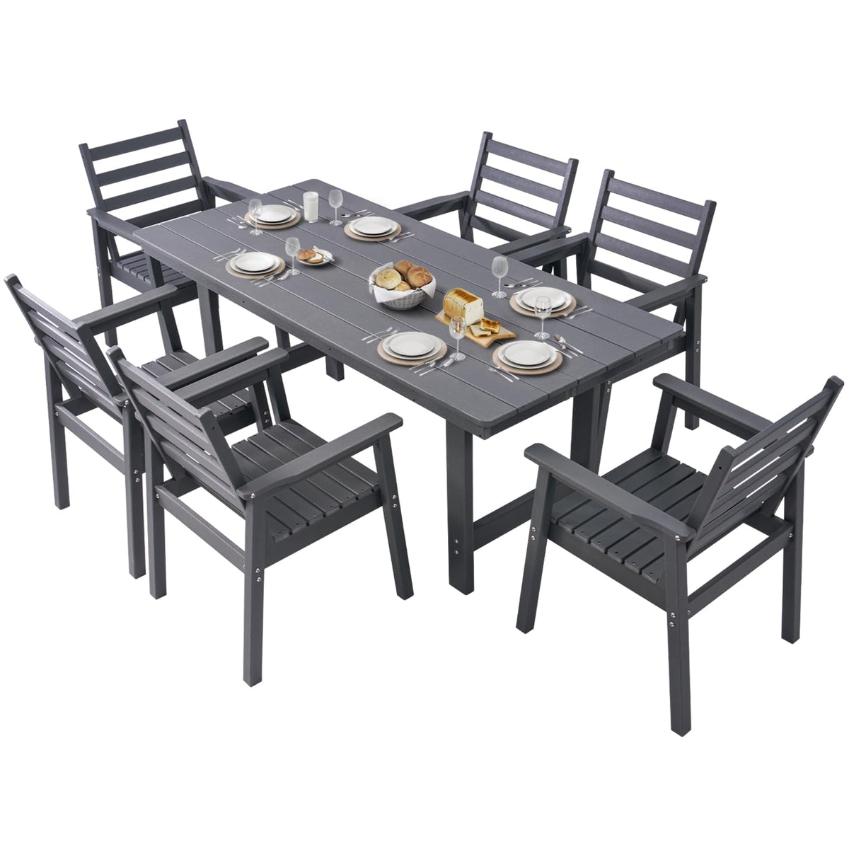 Beverly 7-Piece Outdoor Dining Table Set - Gray