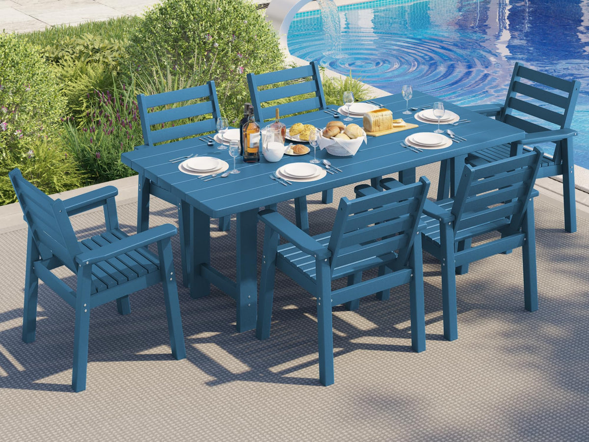 Beverly 7-Piece Outdoor Dining Table Set - Blue
