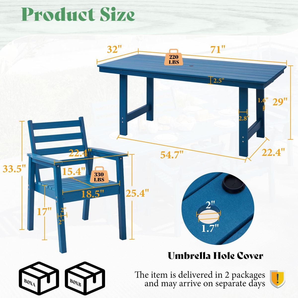 Beverly 7-Piece Outdoor Dining Table Set - Blue