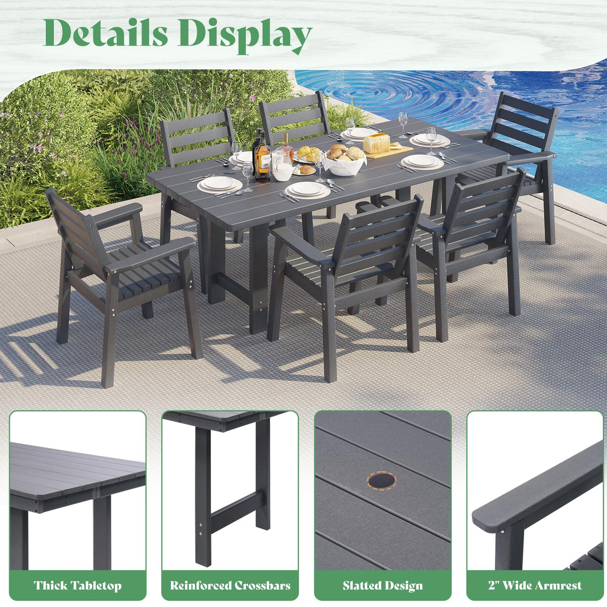 Beverly 7-Piece Outdoor Dining Table Set - Gray