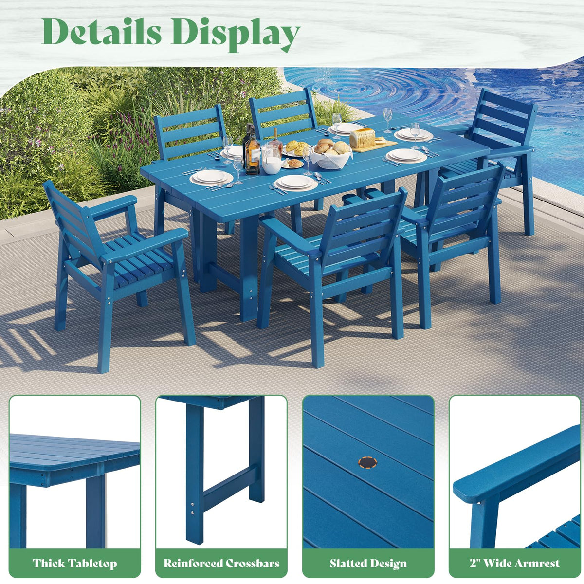 Beverly 7-Piece Outdoor Dining Table Set - Blue