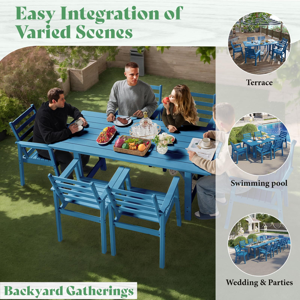 Beverly 7-Piece Outdoor Dining Table Set - Blue