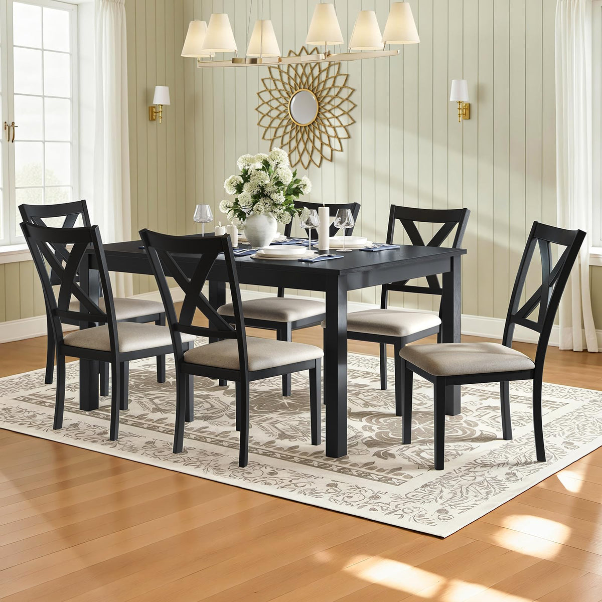 Spur 6-Piece Dining Table Set Amerlife 6-Piece / Black & Brown