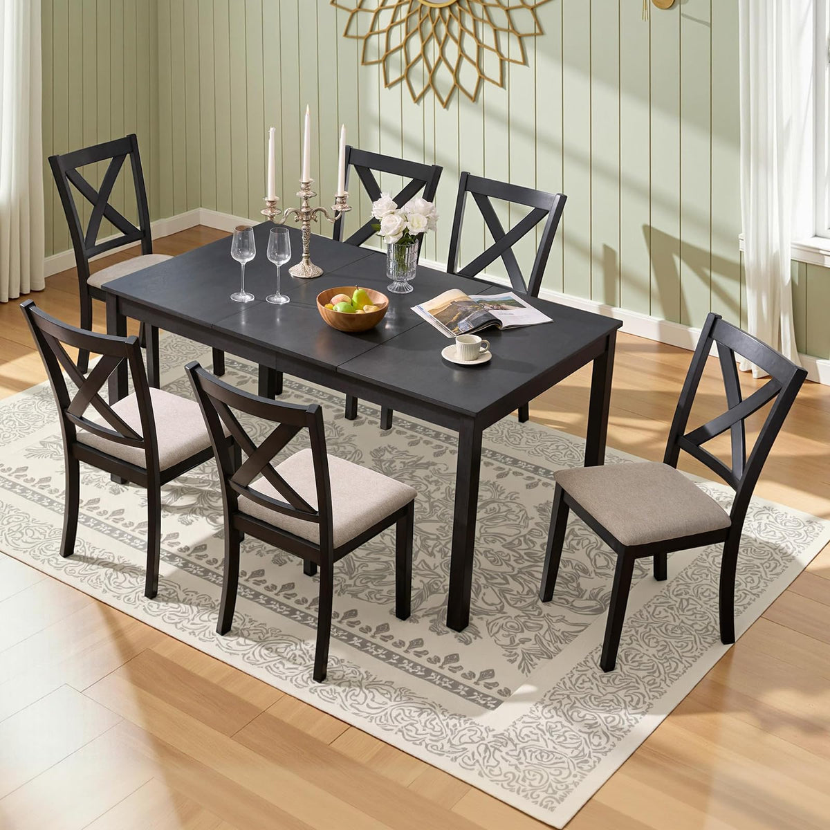 Spur 6-Piece Dining Table Set Amerlife 6-Piece / Black & Brown