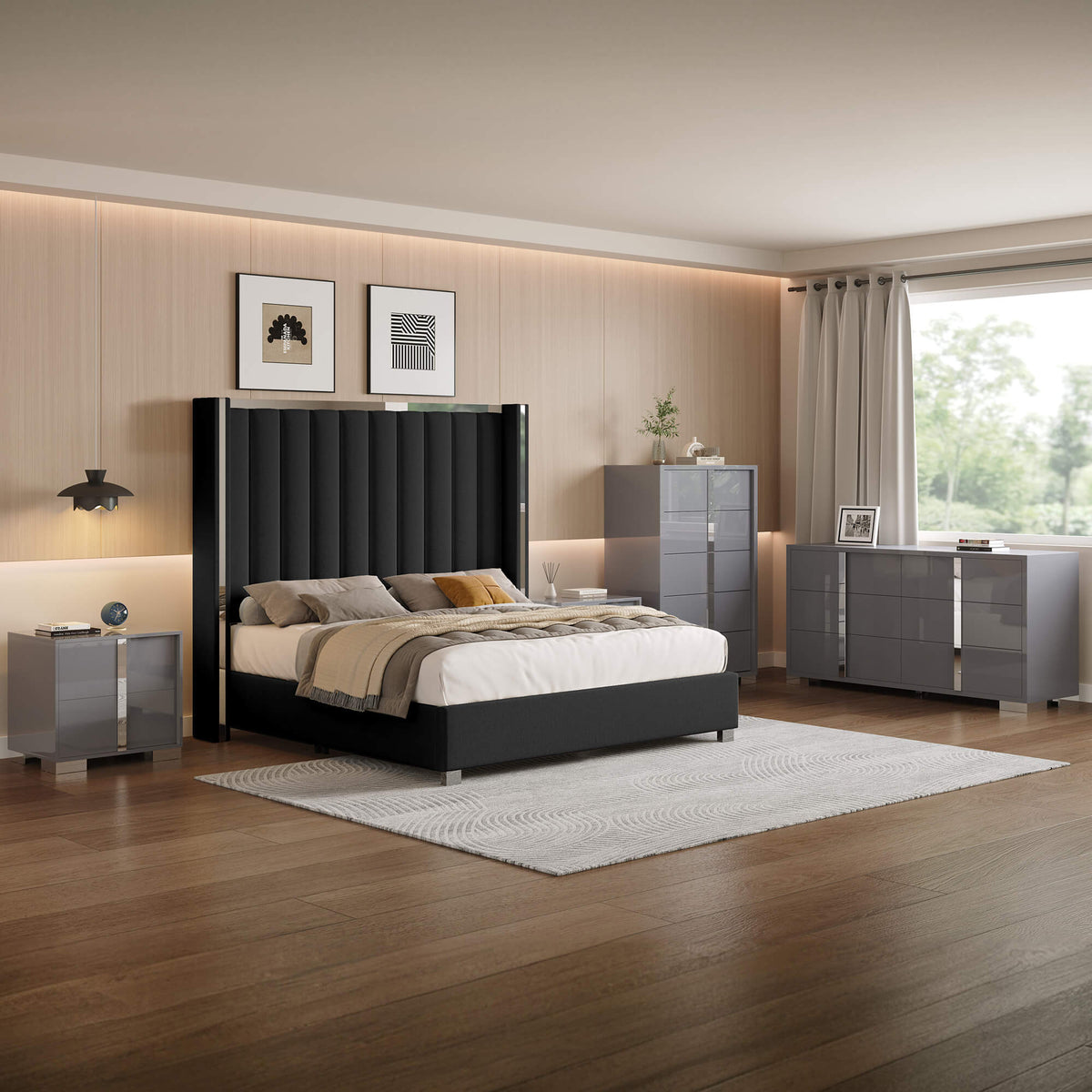 Beaumont 5-Piece Modern Bedroom Set - Black_Grey