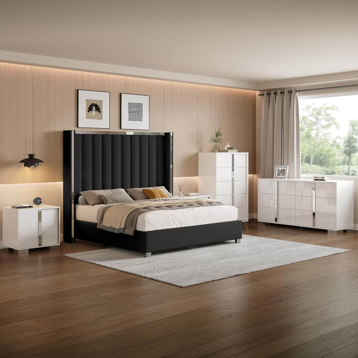 Beaumont 5-Piece Modern Bedroom Set - Black_White