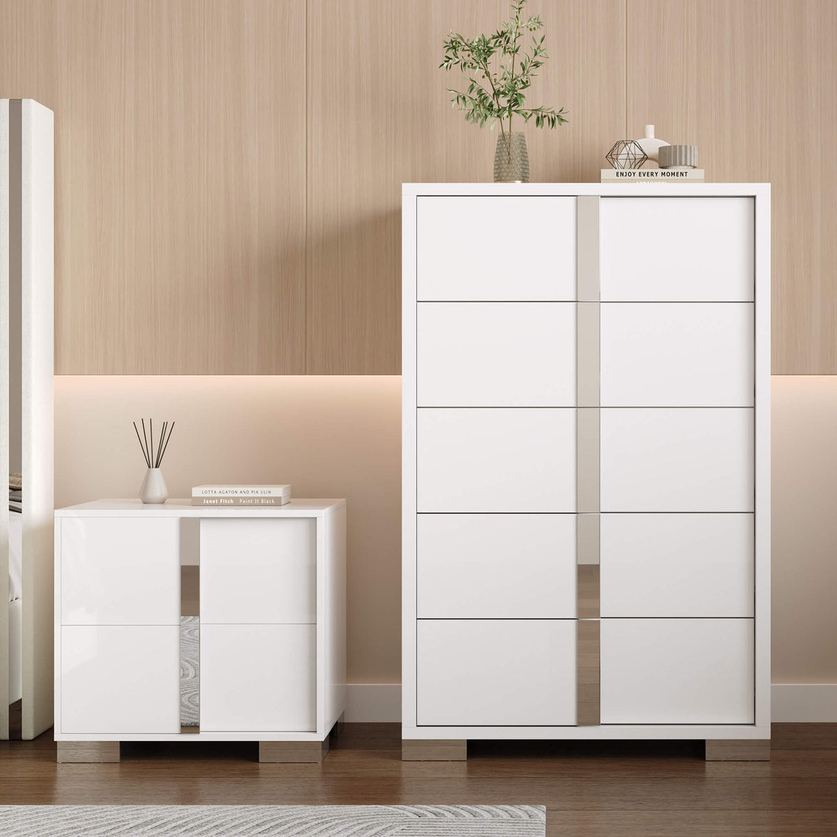 Beaumont 5-Piece Modern Bedroom Set - Black_White