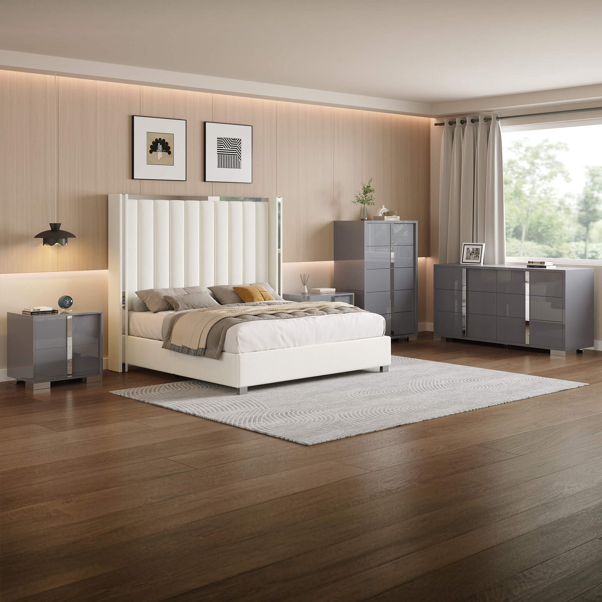 Beaumont 5-Piece Modern Bedroom Set - Cream_Grey