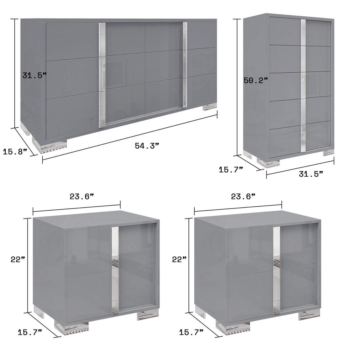 Beaumont 5-Piece Modern Bedroom Set - Cream_Grey
