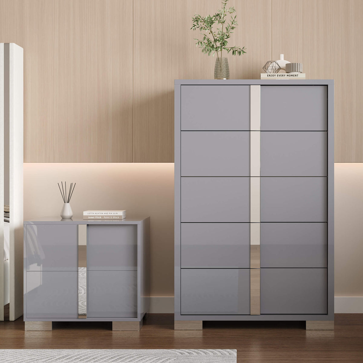 Beaumont 5-Piece Modern Bedroom Set - Cream_Grey