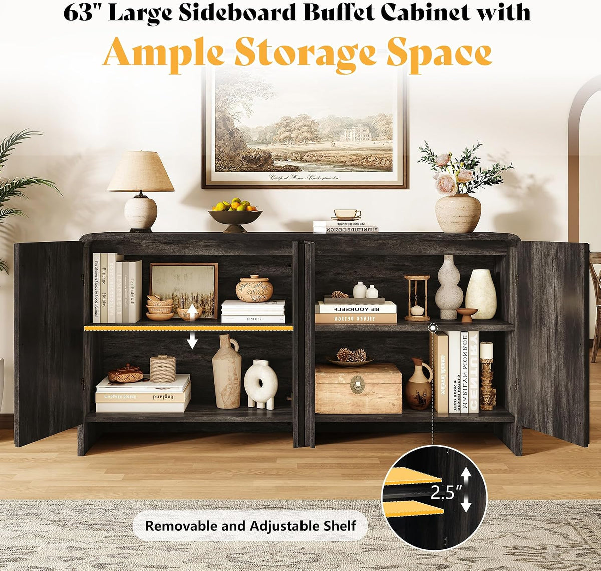 Sidra Fluted Buffet Cabinet Amerlife Black