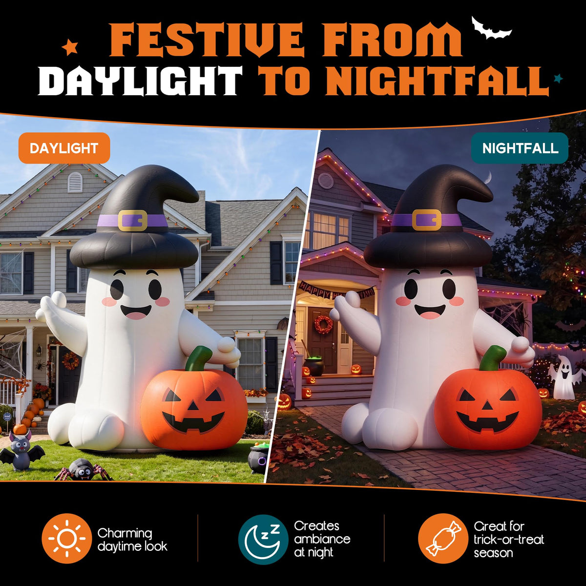 Giant Halloween Inflatable Ghost & Pumpkin-Ghost & Pumpkin Combo-26.2 FT