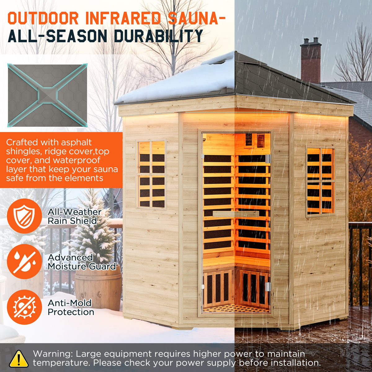 Low EMF Infrared Saunas for Home Amerlife Outdoor 4-Person 59.1*59.1*98.4 Inch