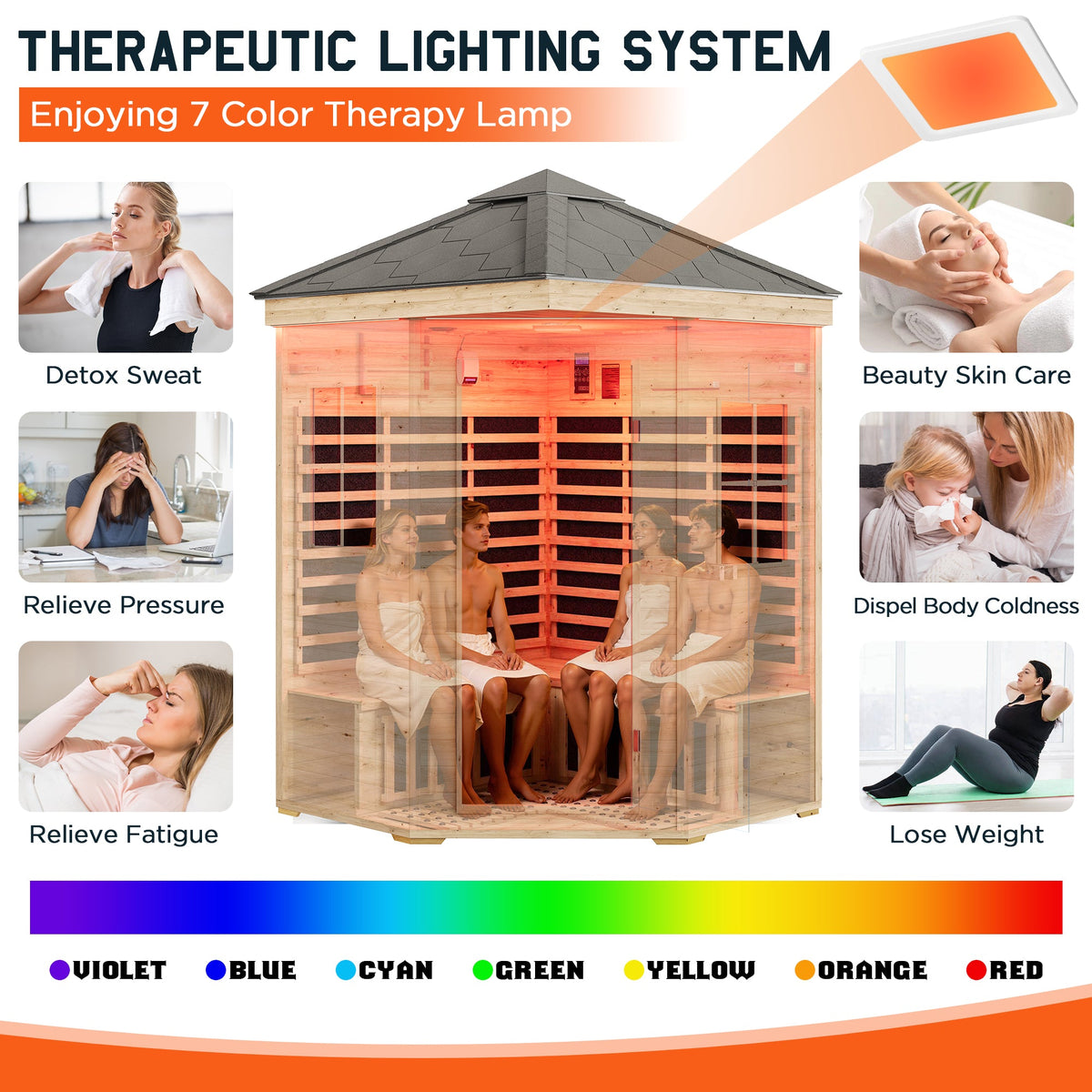 Low EMF Infrared Saunas for Home Amerlife Outdoor 4-Person 59.1*59.1*98.4 Inch
