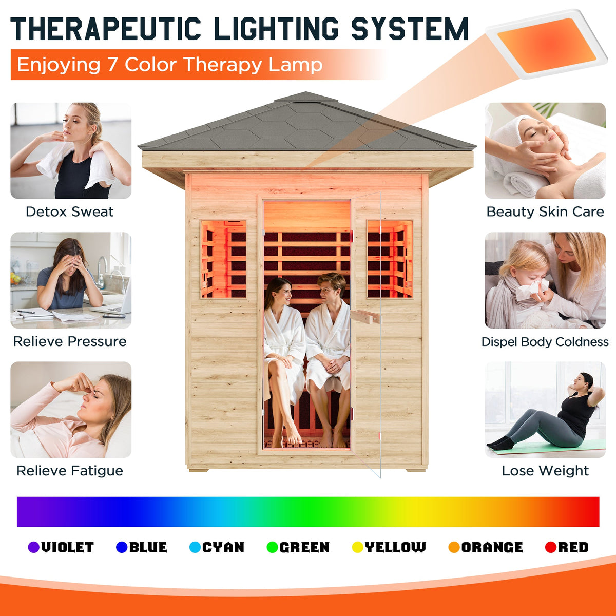 Low EMF Infrared Saunas for Home Amerlife Outdoor 3-Person 60.2*43.3*98.4 Inch