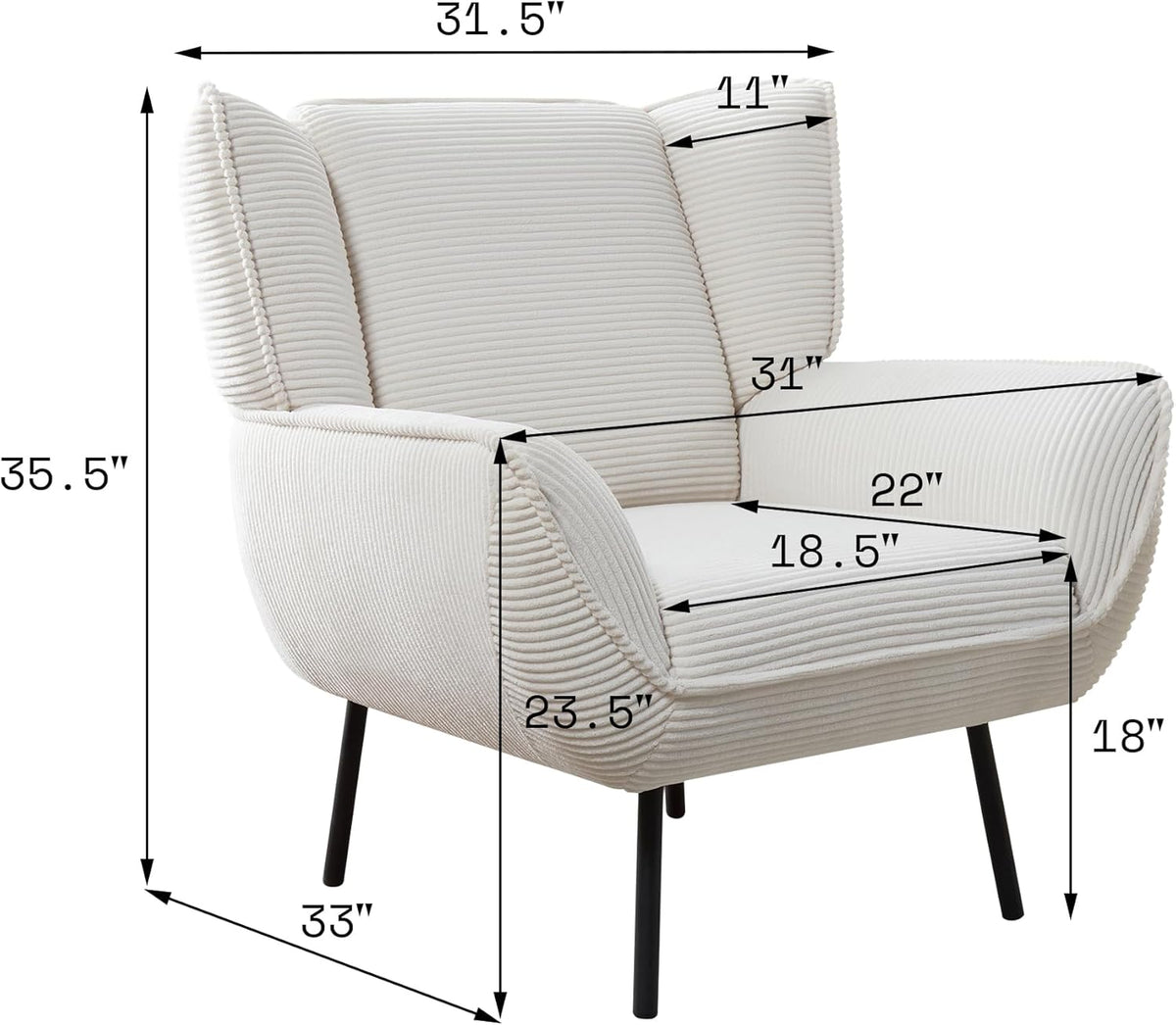 Accent Wingback Corduroy Chair Amerlife set of 3 / Grey