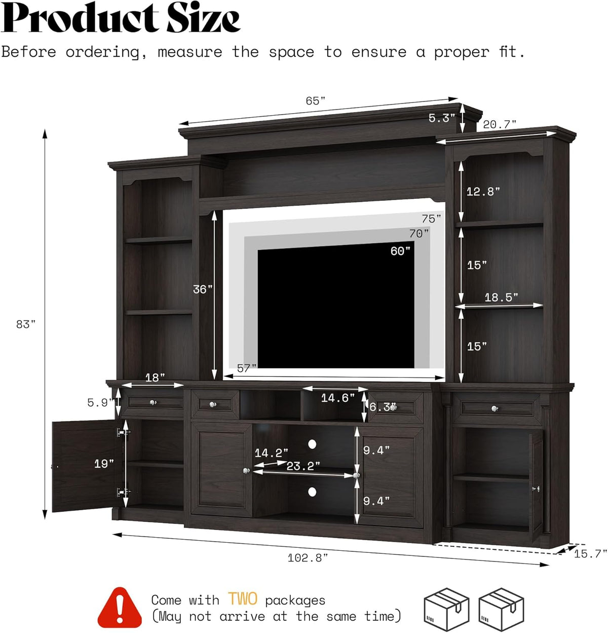 Cortina Rustic Wall Unit Entertainment Center Amerlife Dark Walnut