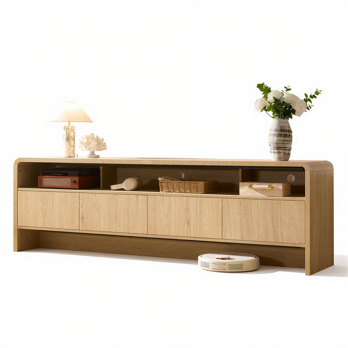Flat Wood Curved TV Stand-OAK
