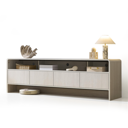 Flat Wood Curved TV Stand-WHITE