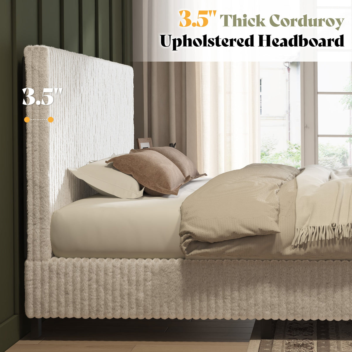 Velmure Corduroy Platform Bed Frame-Full-Cream