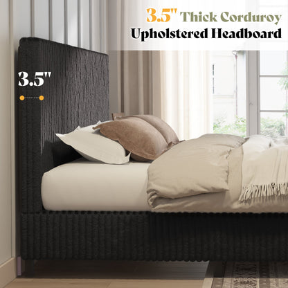 Velmure Corduroy Platform Bed Frame-Full-Black