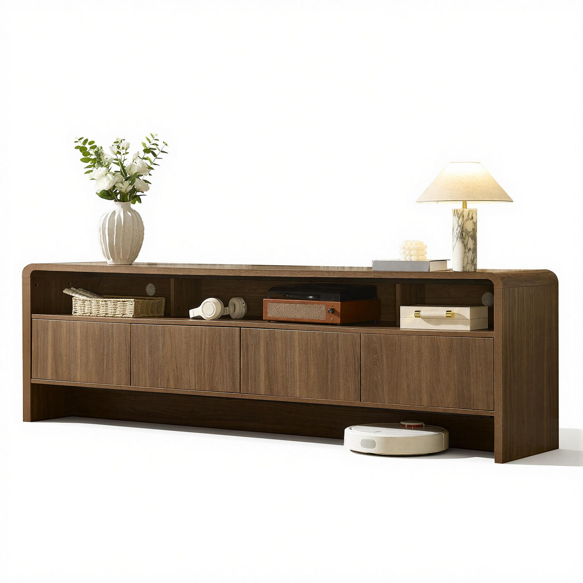 Flat Wood Curved TV Stand-BROWN