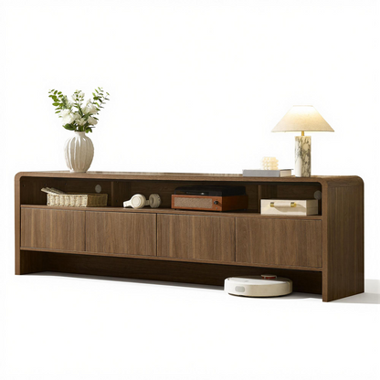 Flat Wood Curved TV Stand-BROWN