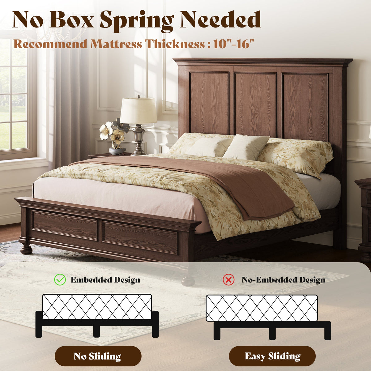 Bobbin Solid Wood Platform Bed-Black Walnut-King