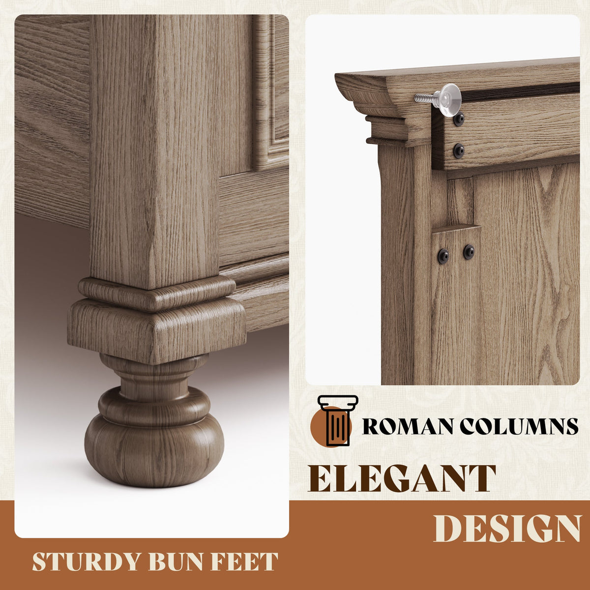 Bobbin Solid Wood Platform Bed-Taupe Gray-King