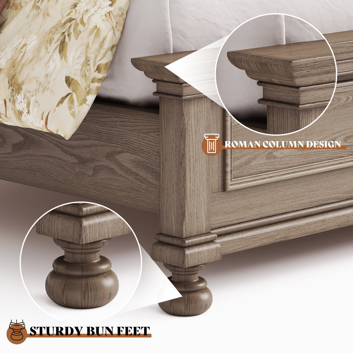 Bobbin Solid Wood Platform Bed-Taupe Gray-King