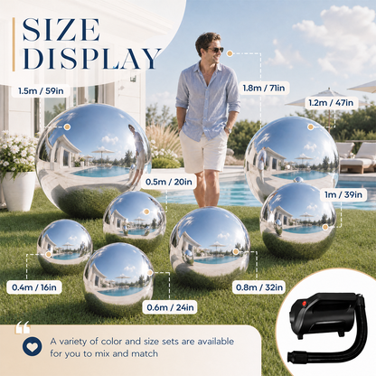 Vibe Reusable Inflatable Mirror Balls for Disco Parties & Events-3PCS-15.7"+23.6"+31.5"-Silver