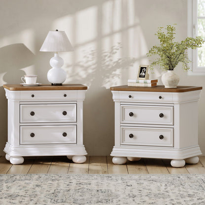 Bun Fully Assembly Wood Nightstand Amerlife White ＆Brown / 26" W
