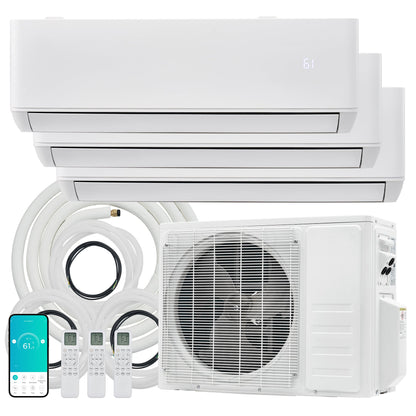 Multi-Zone Ductless Mini Split AC and Heating System (2 & 3 Zone)-3 Zone 28000 BTU (9k+9k+9k)-WIFI