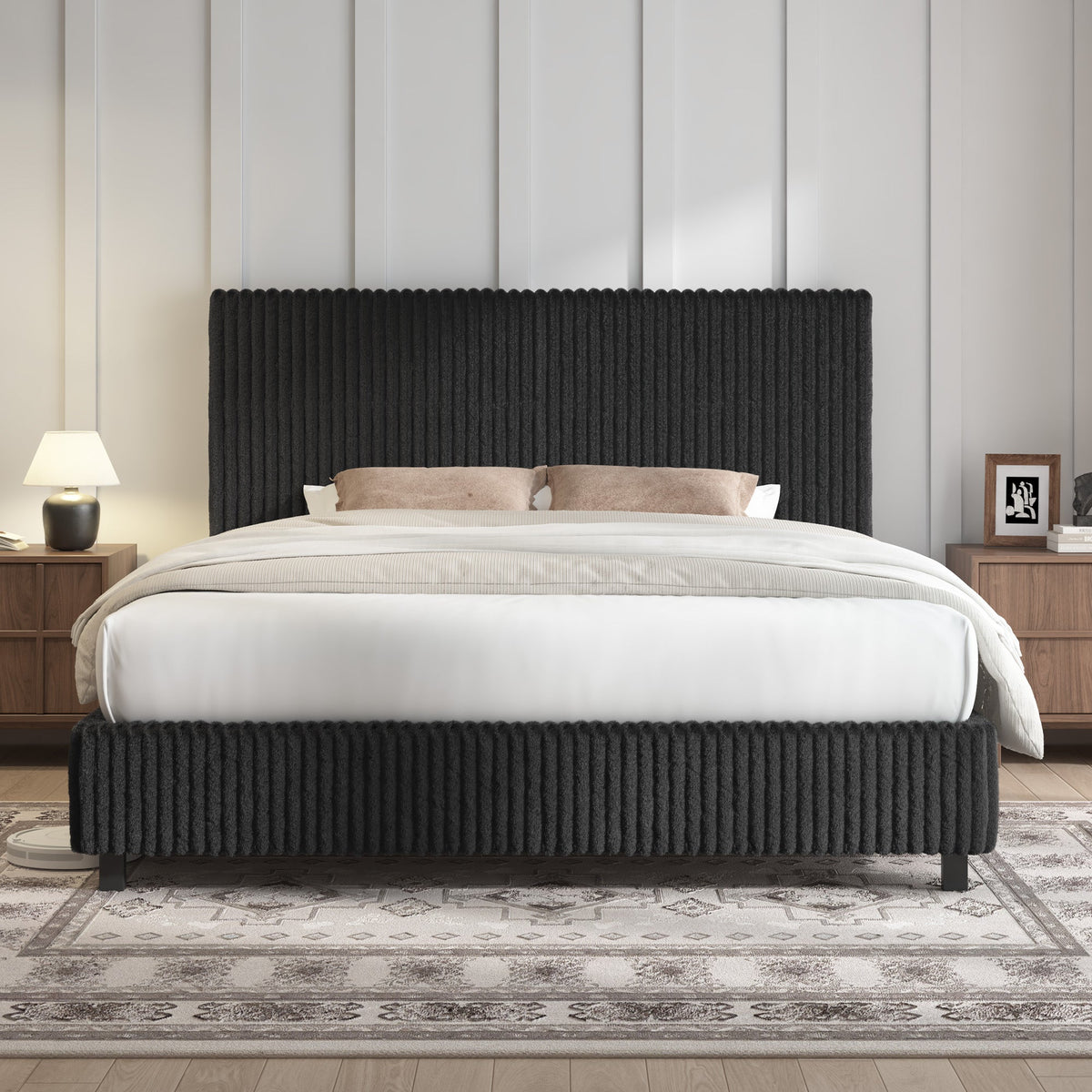Velmure Corduroy Platform Bed Frame-Full-Black